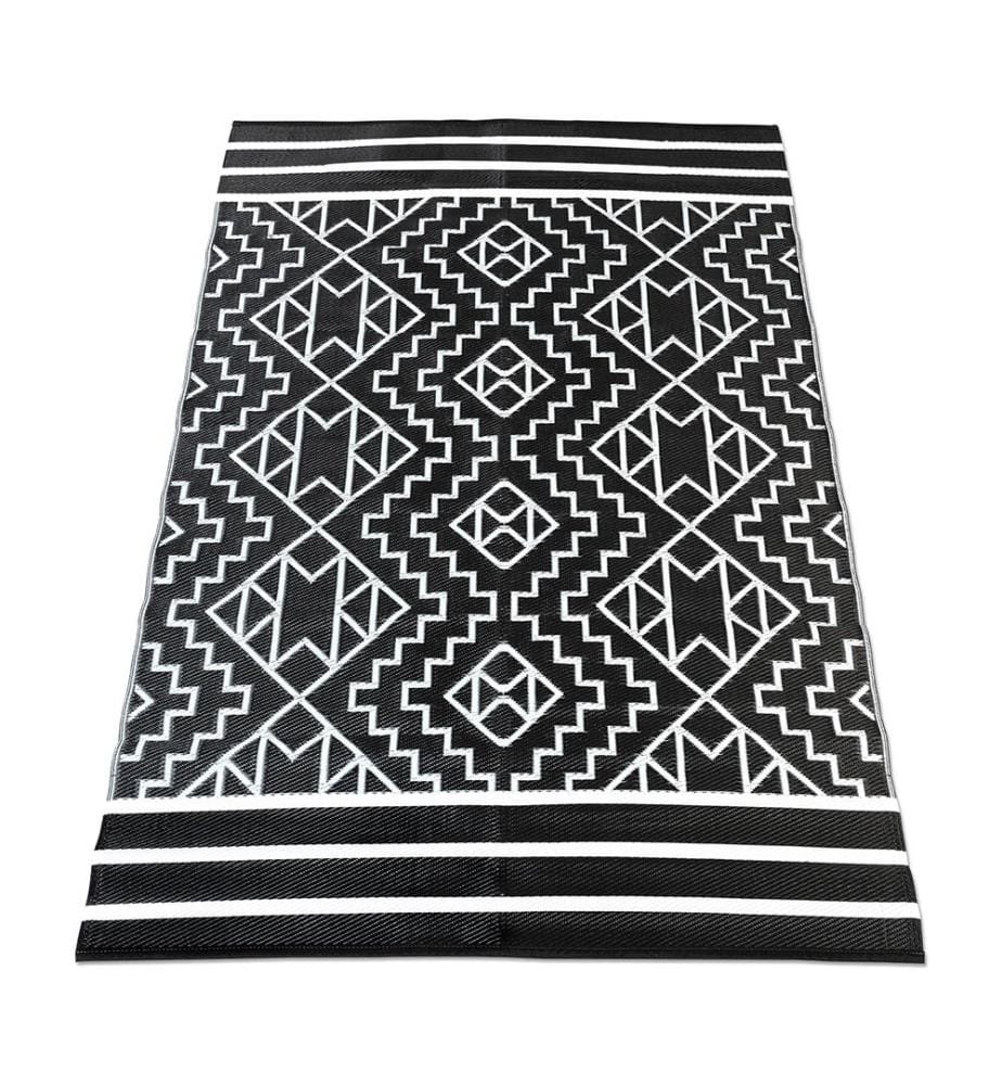 Outdoor-Teppich rechteckig 160 x 240 cm Inca Ethno -Muster - Schwarz
