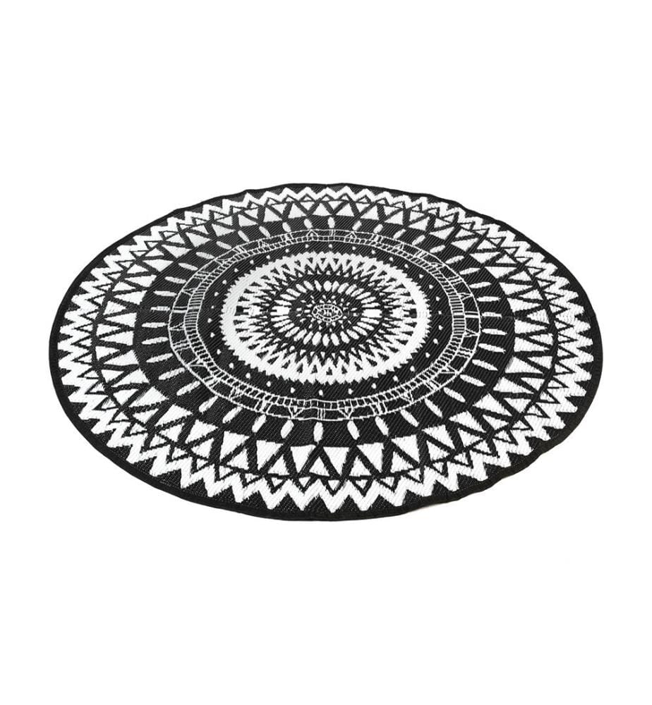Tapis extérieur rond 150 cm Maori motifs ethniques - Noir