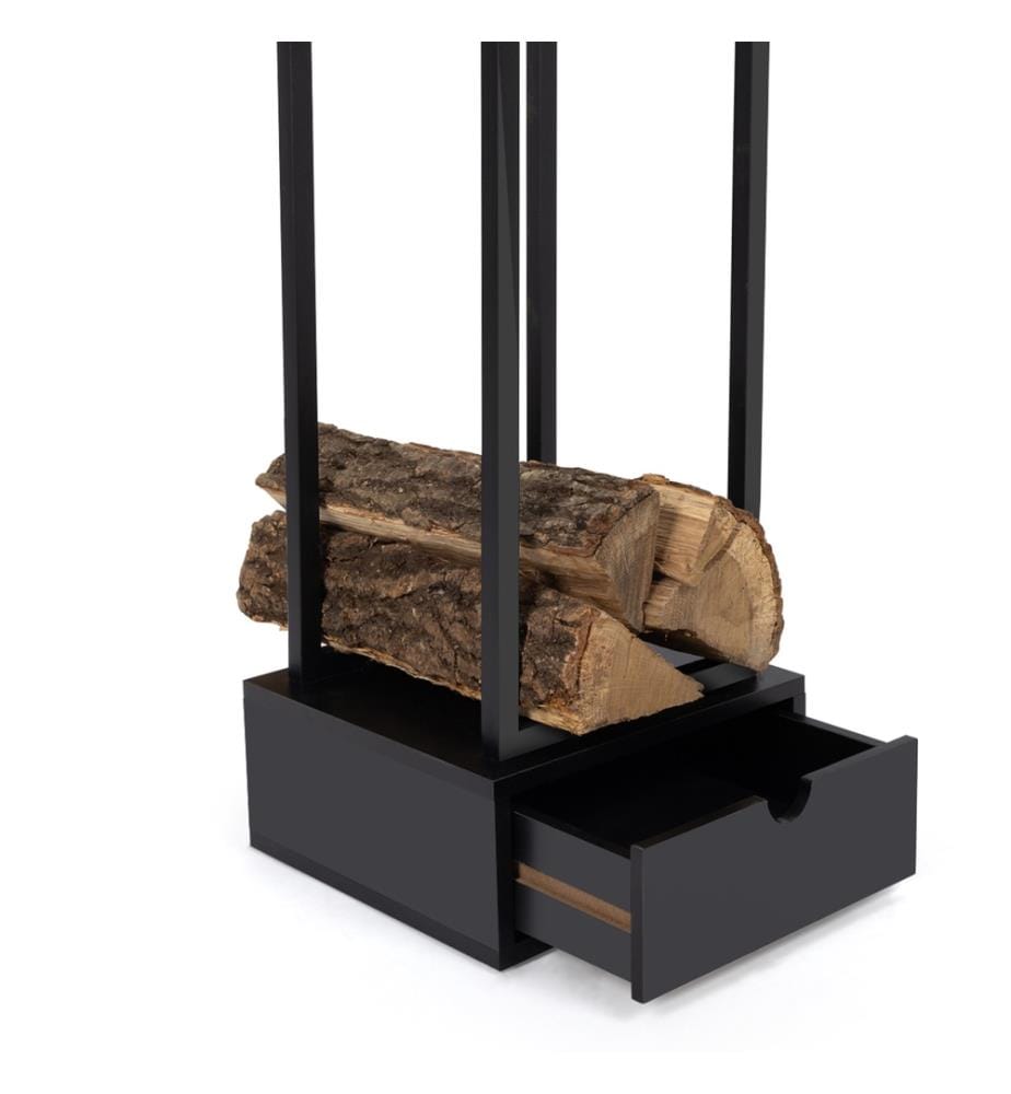 Range bûches vertical avec tiroir 125cm - Noir