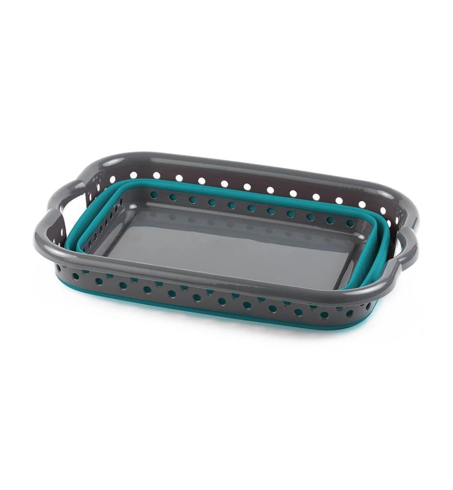Panier à Linge 54x39 -1x15 -5cm - Gris et Turquoise