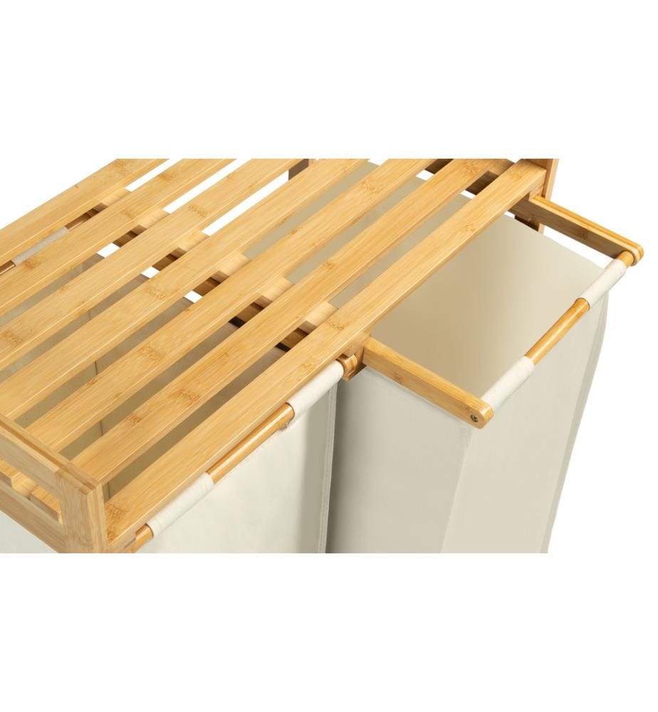 Panier à linge Maya deux compartiments en bambou - Beige