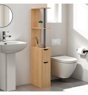 Colonne de salle de bain avec étagères + 2 portes Faustine - Brun