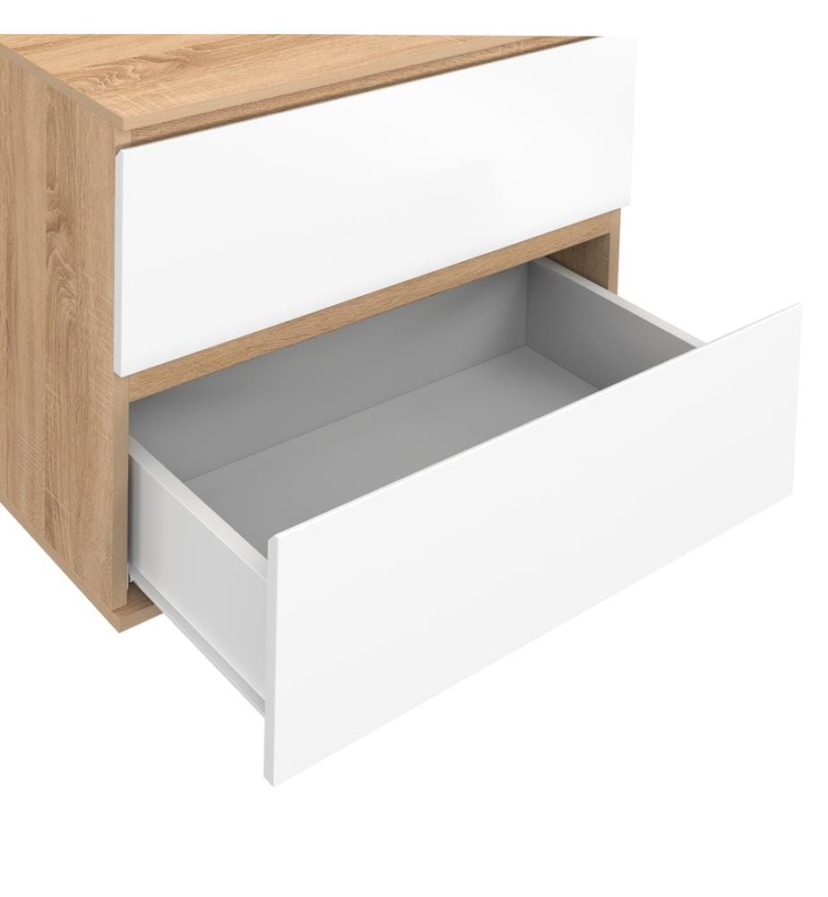 Meuble sous vasque suspendu Tom 2 tiroirs - Blanc et Brun