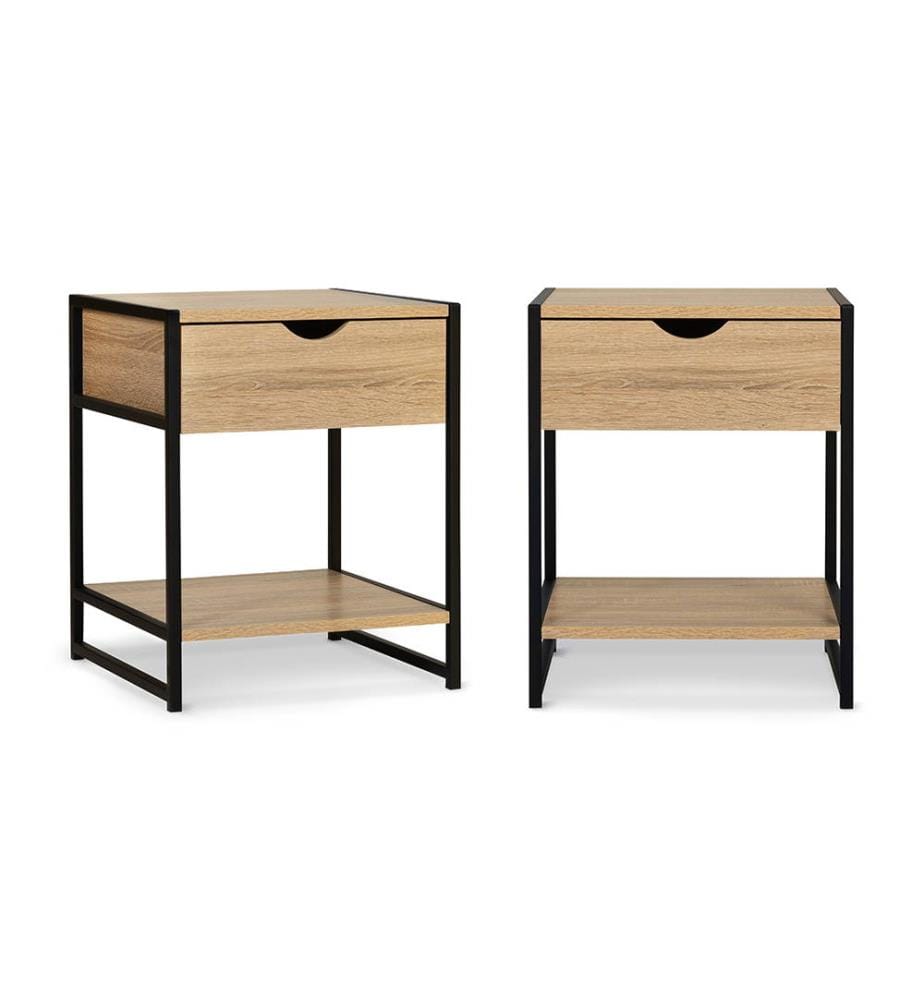 Lot de 2 Tables de Chevet Memphis 40 x 40 x 50 cm - Brun & Noir
