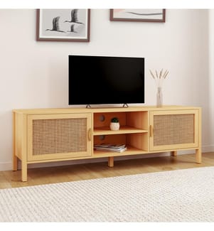 Meuble TV en cannage Eve 2 Portes L160cm - Brun