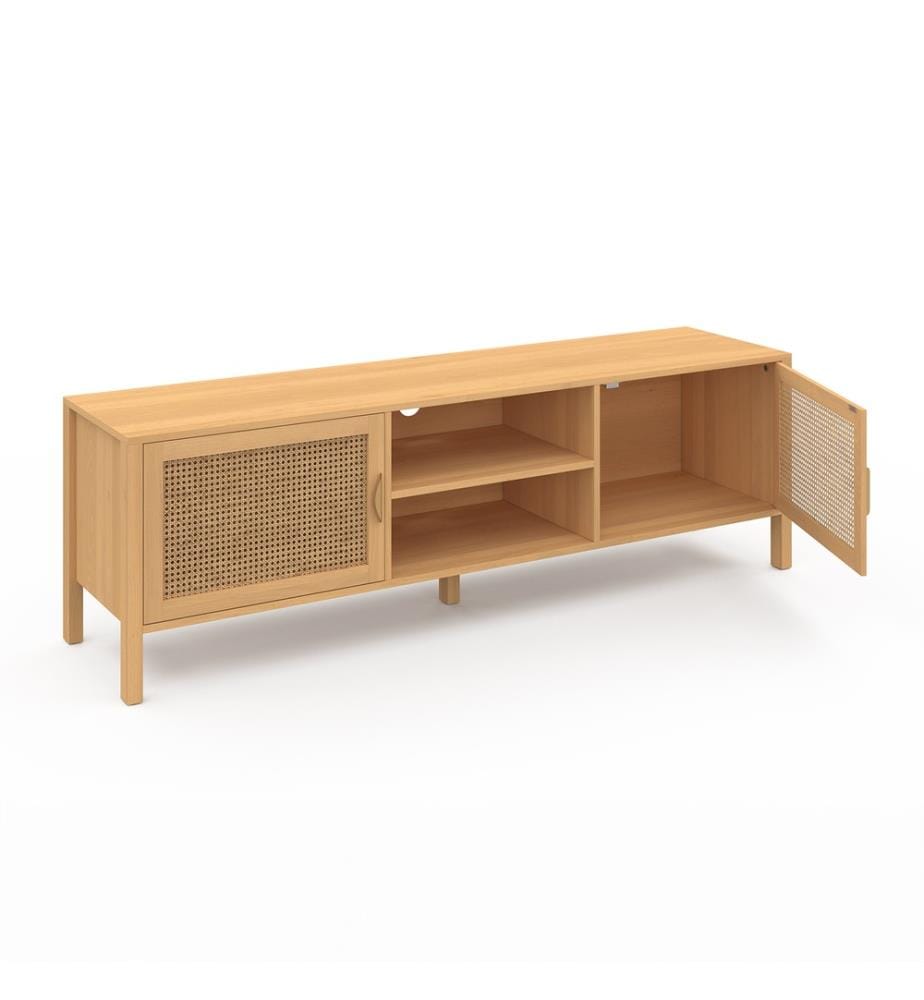 Meuble TV en cannage Eve 2 Portes L160cm - Brun