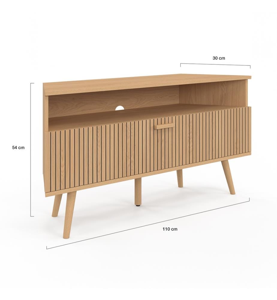 Meuble TV d'angle Faustine effet lattes L110cm - Brun
