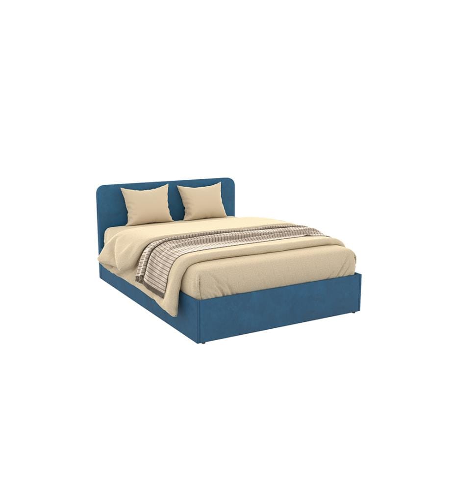 Lit Coffre En Velours Et Tête de Lit Arrondie Louise 140 x 190 cm - Bleu Canard