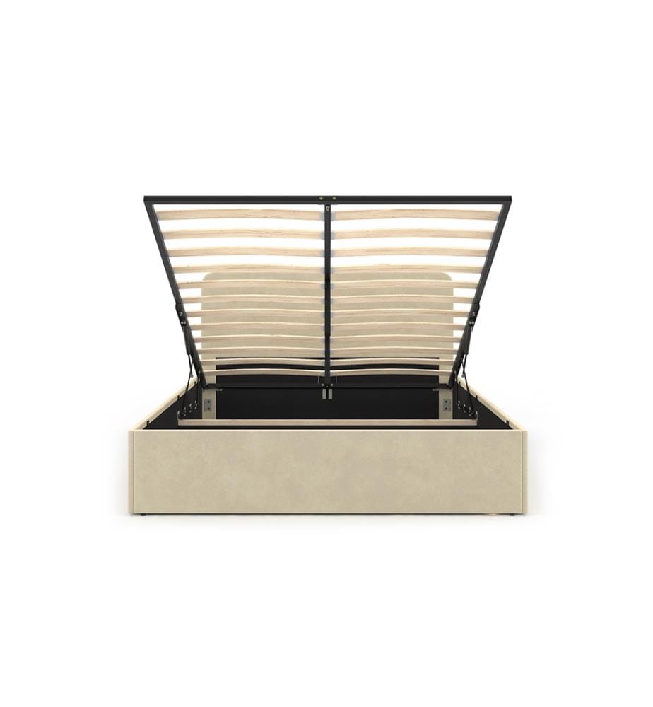 Lit Coffre En Velours Et Tête de Lit Arrondie Louise 140 x 190 cm - Beige