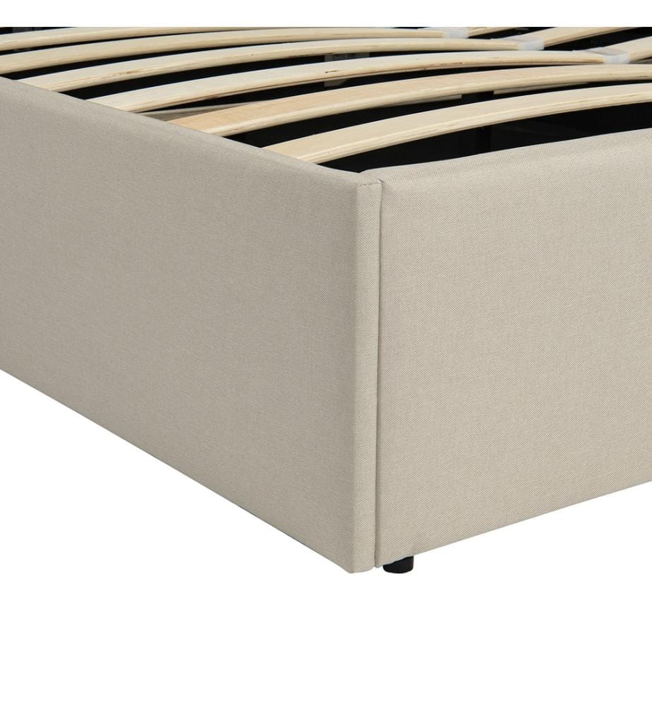 Lit coffre en tissu beige et tête de lit arrondie Louise - 160 x 200 cm