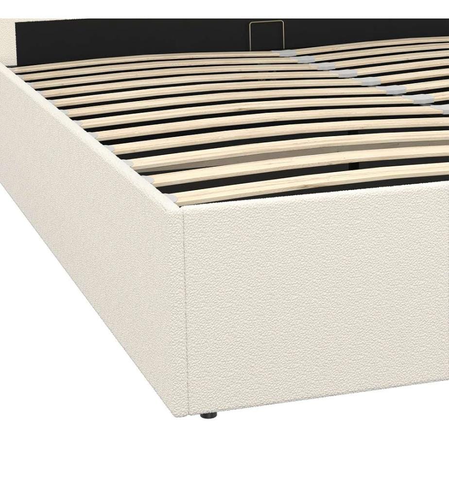 Lit Coffre avec Sommier en Bouclette et Tête de Lit Arrondie Louise 140 x 190 cm - Crème