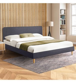 Lit en tissu gris pieds bois Evy - 160x200cm