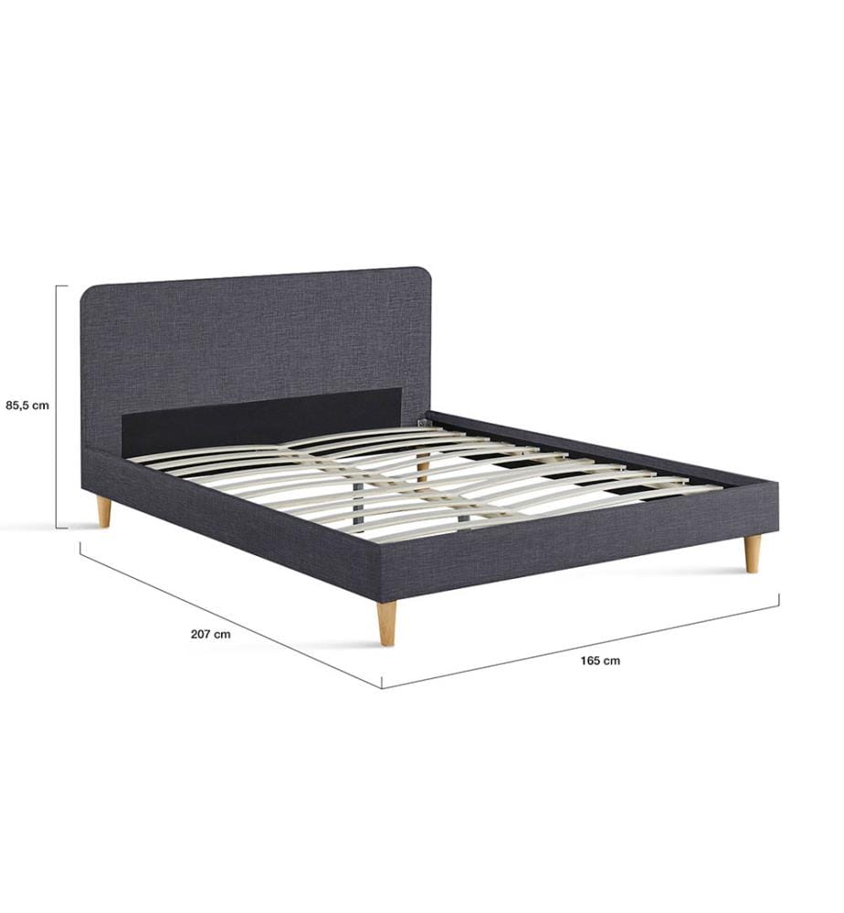 Lit en tissu gris pieds bois Evy - 160x200cm