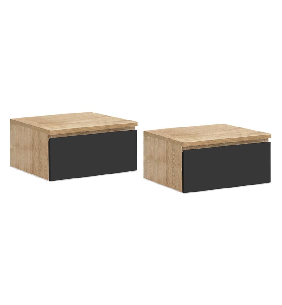 Lot de 2 Tables de chevet suspendues Tom 1 tiroir - Brun et Noir