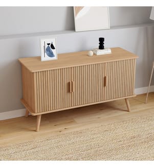 Buffet Faustine 3 portes effet lattes L110cm - Brun