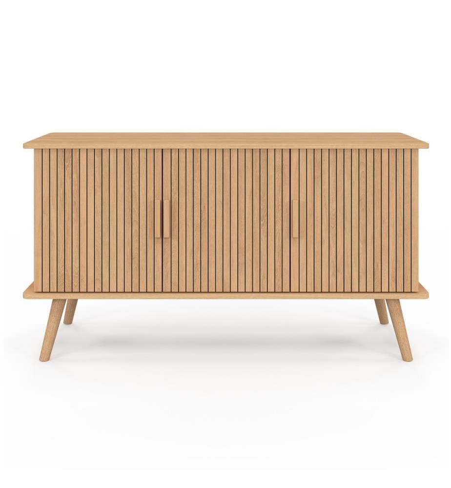 Buffet Faustine 3 portes effet lattes L110cm - Brun