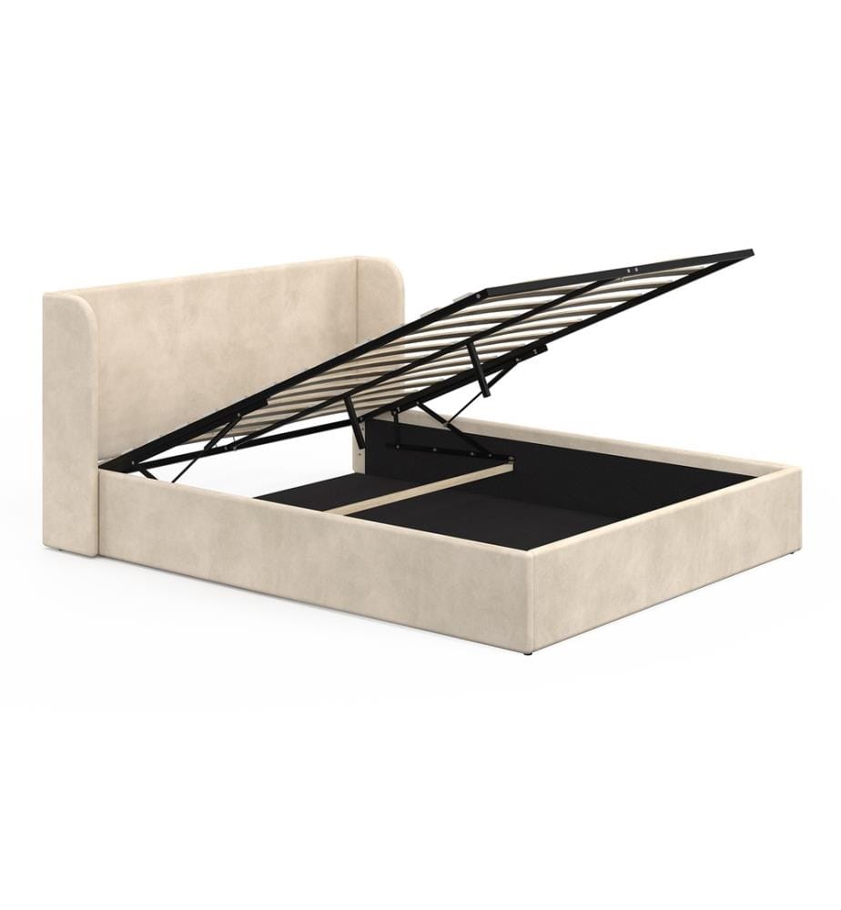 Lit coffre Lucia en velours beige avec sommier et tête de lit 160x200cm