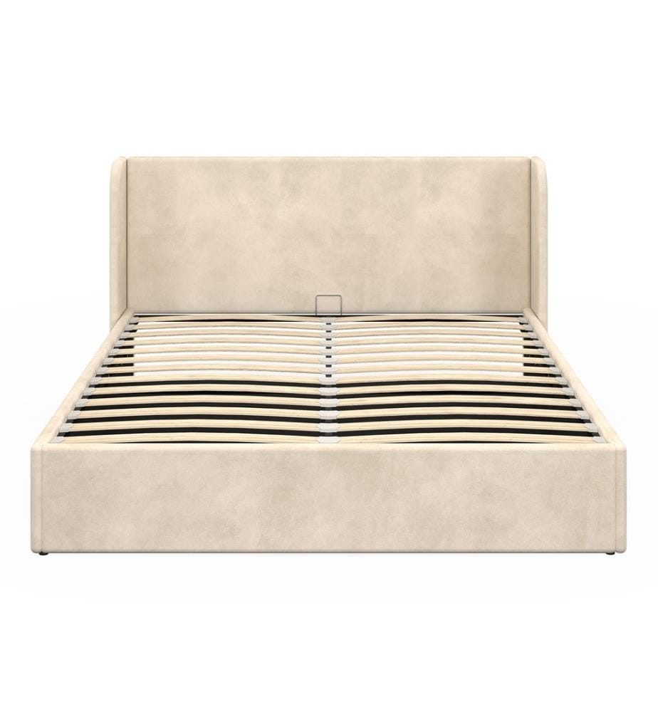 Lit coffre Lucia en velours beige avec sommier et tête de lit 160x200cm