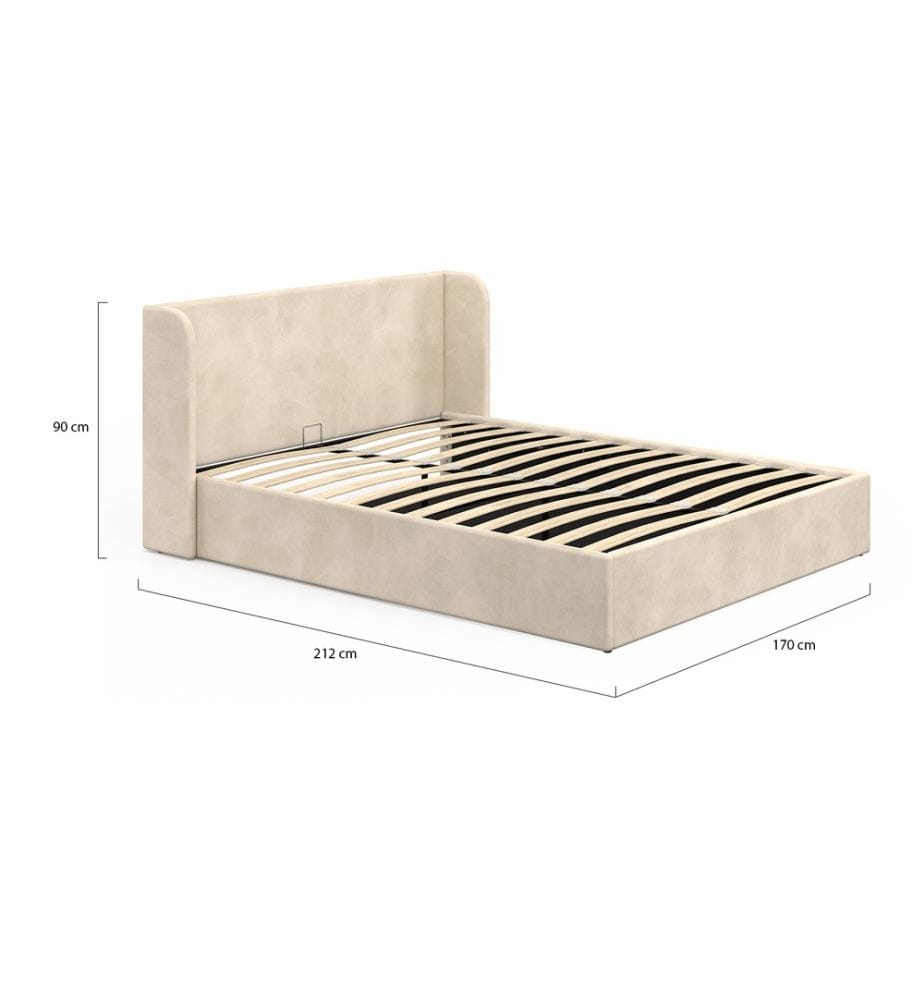 Lit coffre Lucia en velours beige avec sommier et tête de lit 160x200cm
