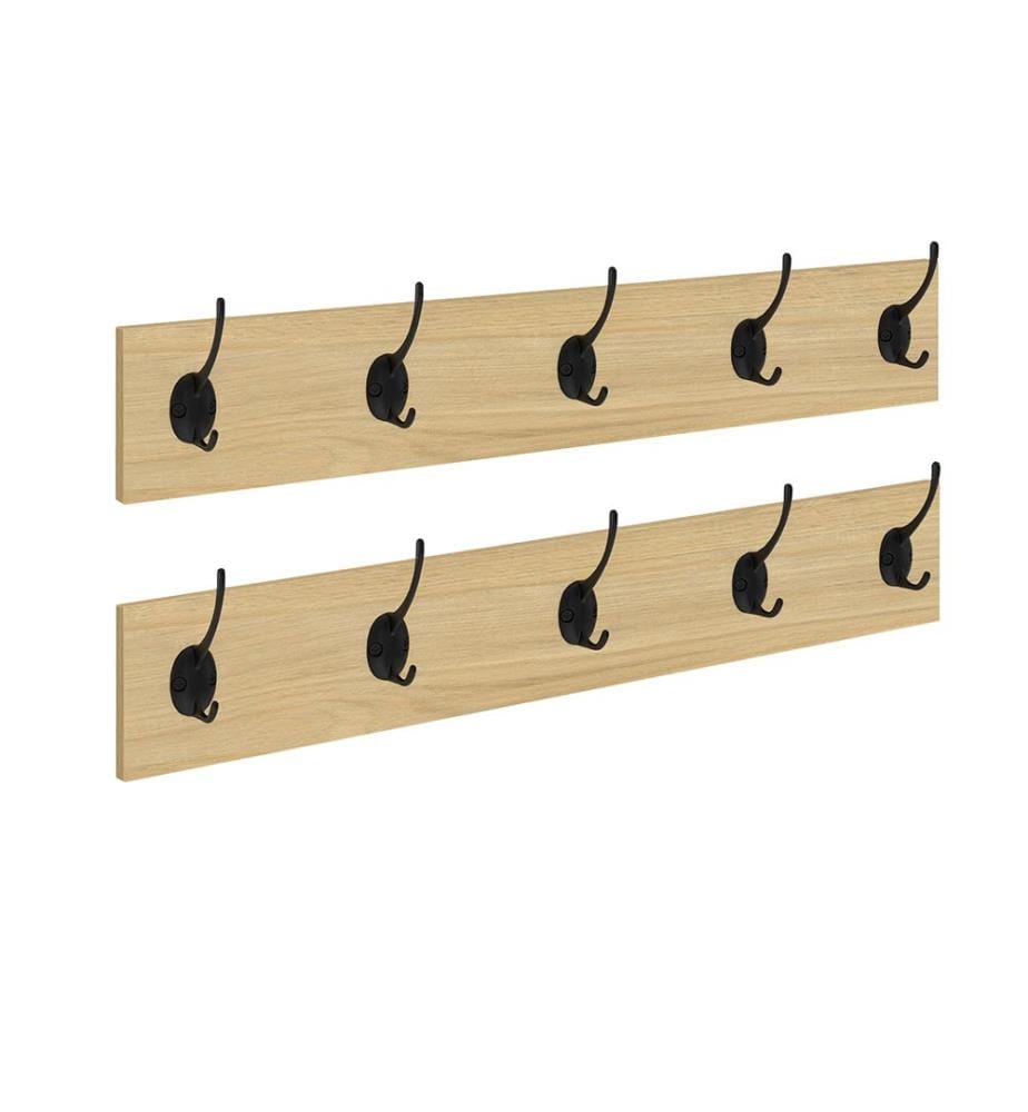 Lot de 2 Porte-manteaux muraux Memphis - Bois et Noir