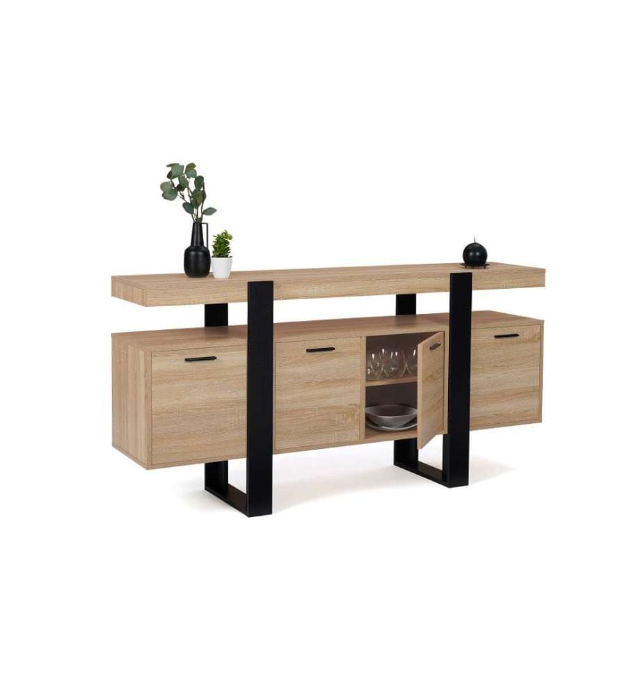 Buffet Brixton 160 x 40 x 80 cm - Brun Clair & Noir