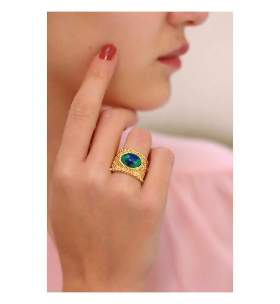 Bague Ajustable en Varasite - Vert et Bleu