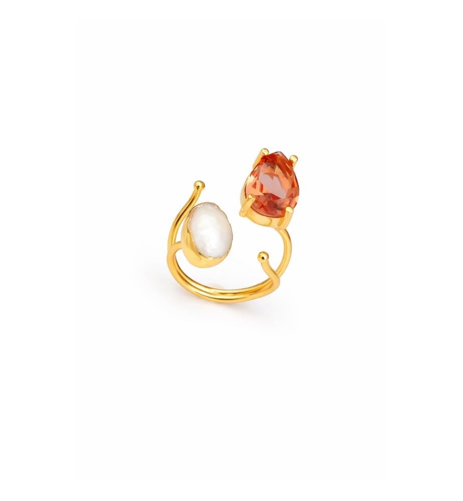 Bague Ajustable en Zultanite et Perle - Marron et Blanc