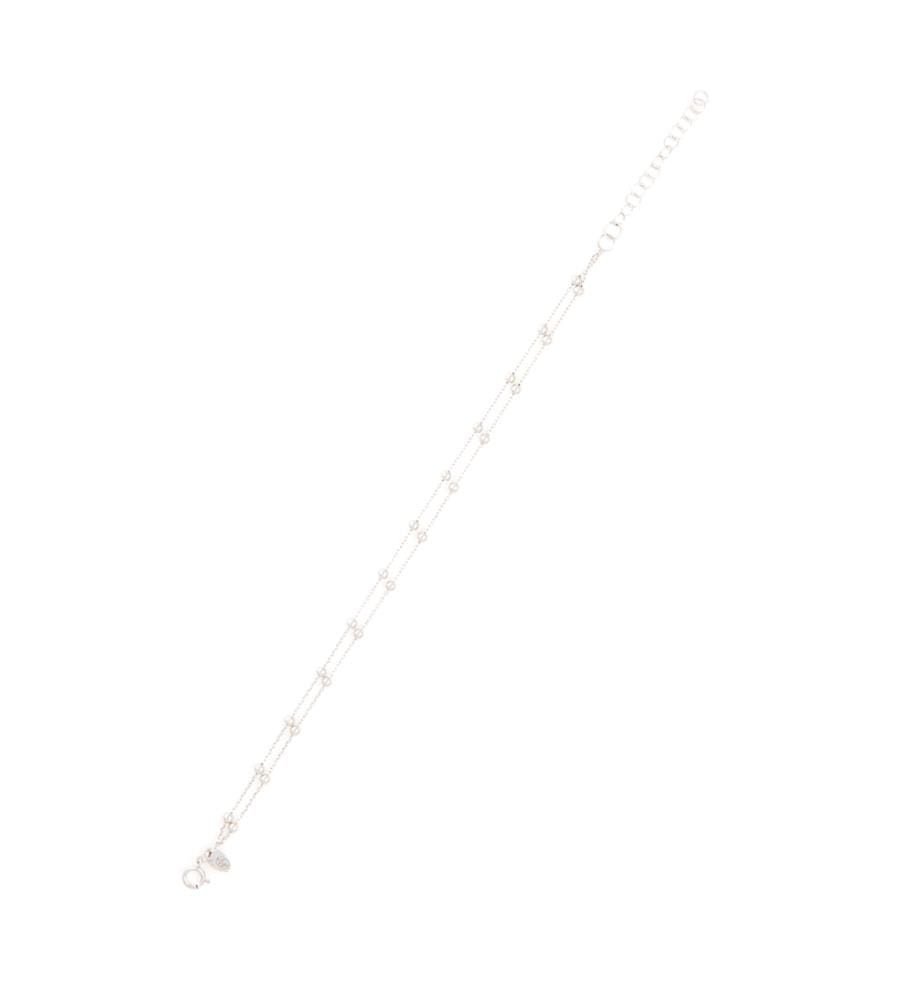 Doppeltes Armband Mit Kette und Kugeln - Weissgold 375/1000