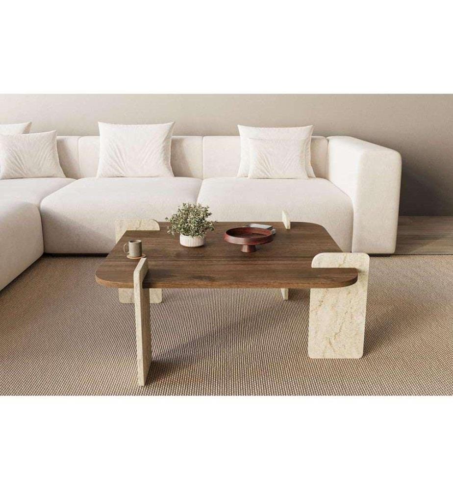 Couchtisch – Walnuss-Travertin