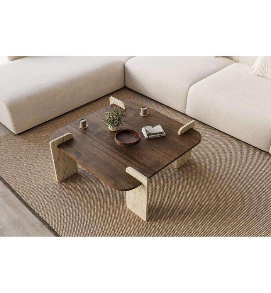 Couchtisch – Walnuss-Travertin