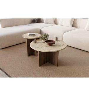 Coffee Table Set - Travertine Walnut