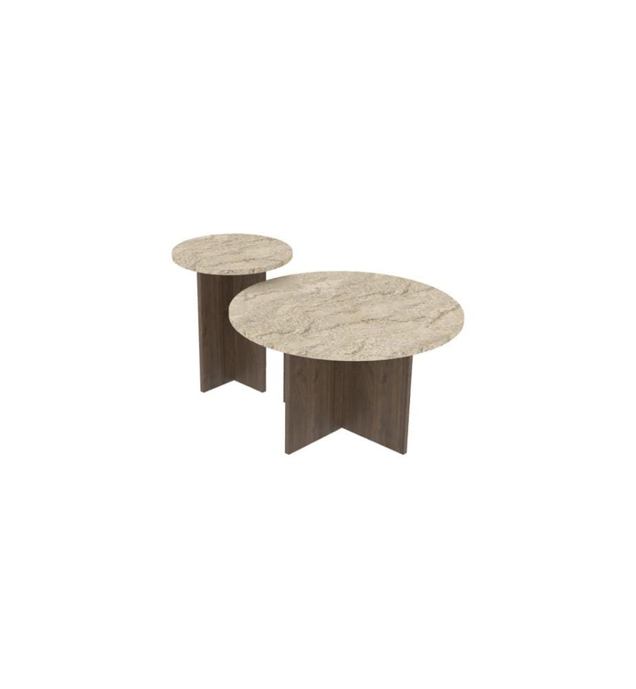 Ensemble de tables basses - Travertin et noyer