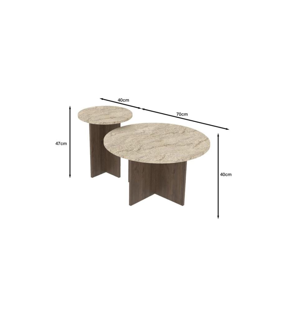 Ensemble de tables basses - Travertin et noyer
