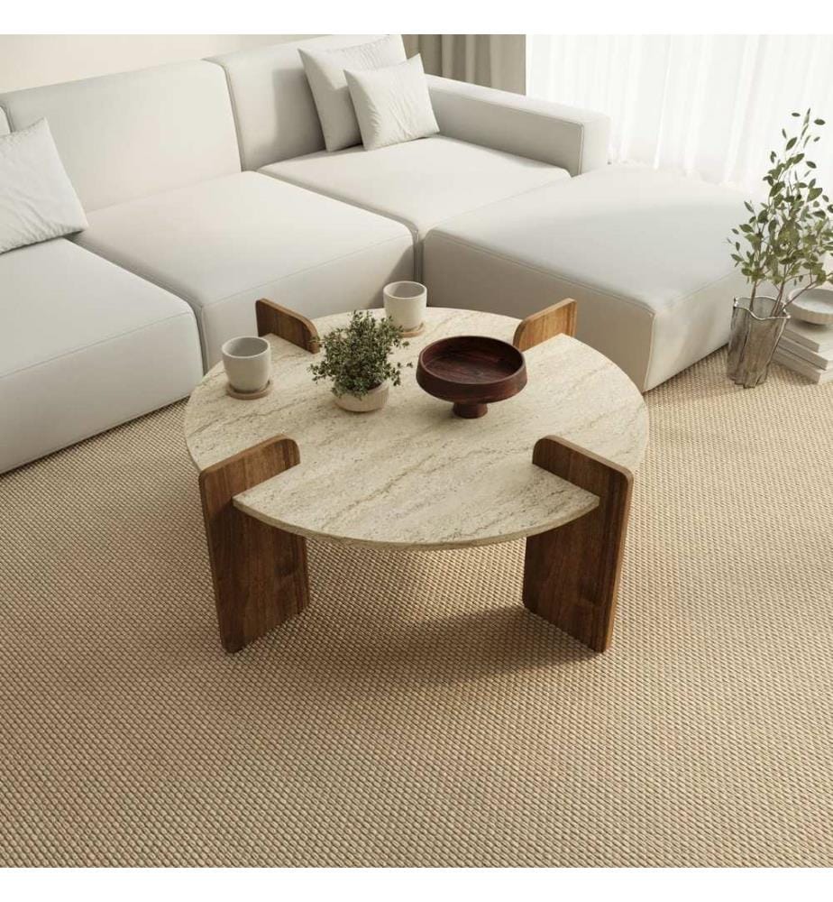 Table basse - Travertin et noyer