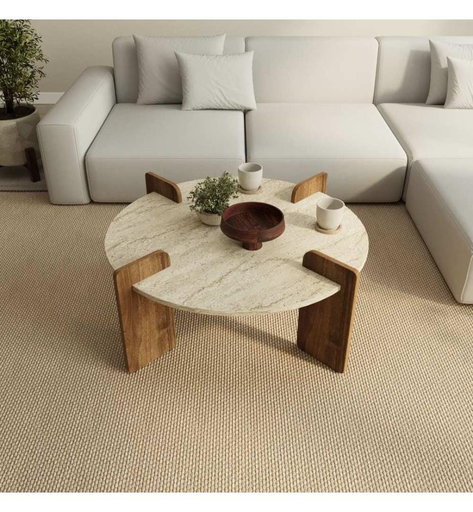 Table basse - Travertin et noyer