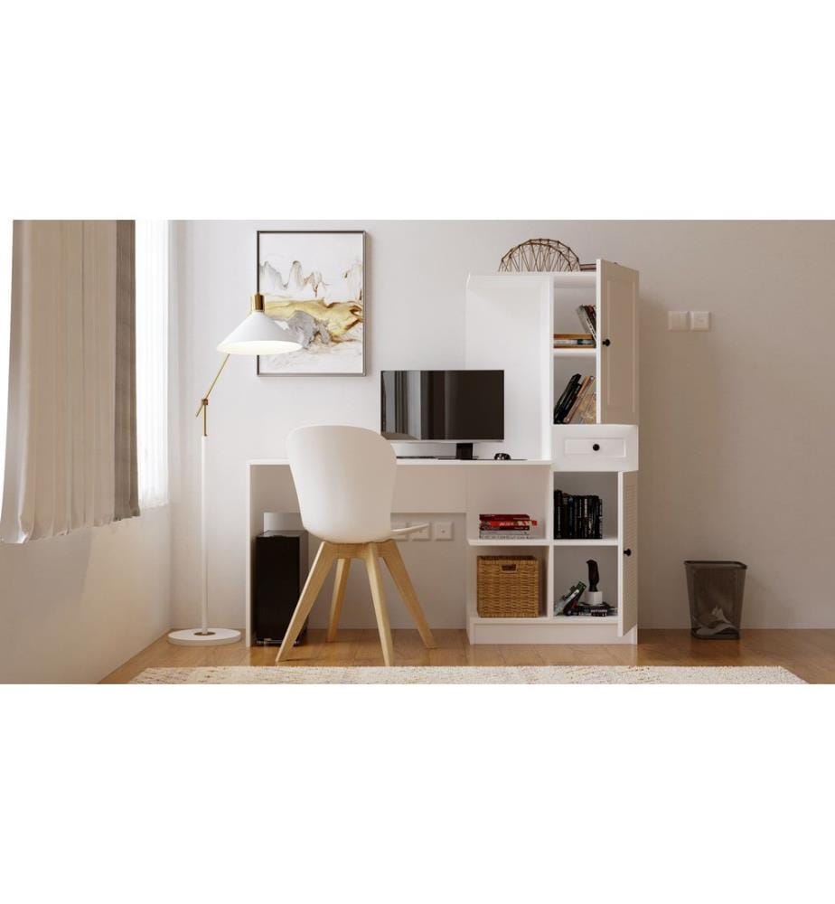 Study Desk & Bookshelf - Matte White