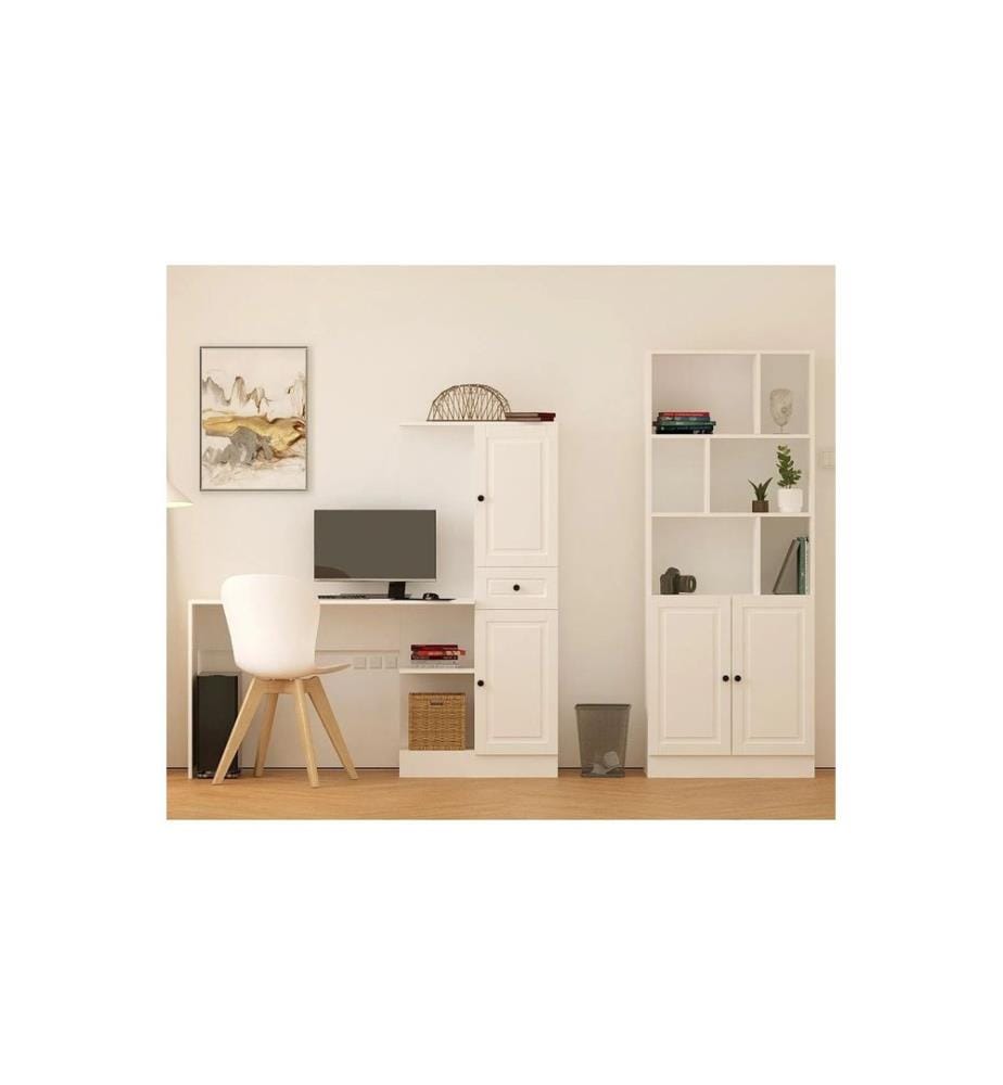 Study Desk & Bookshelf - Matte White