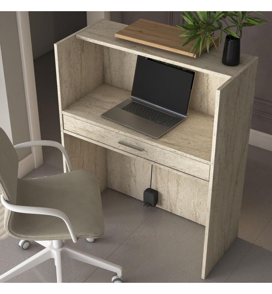 Reception Table - Travertine Walnut