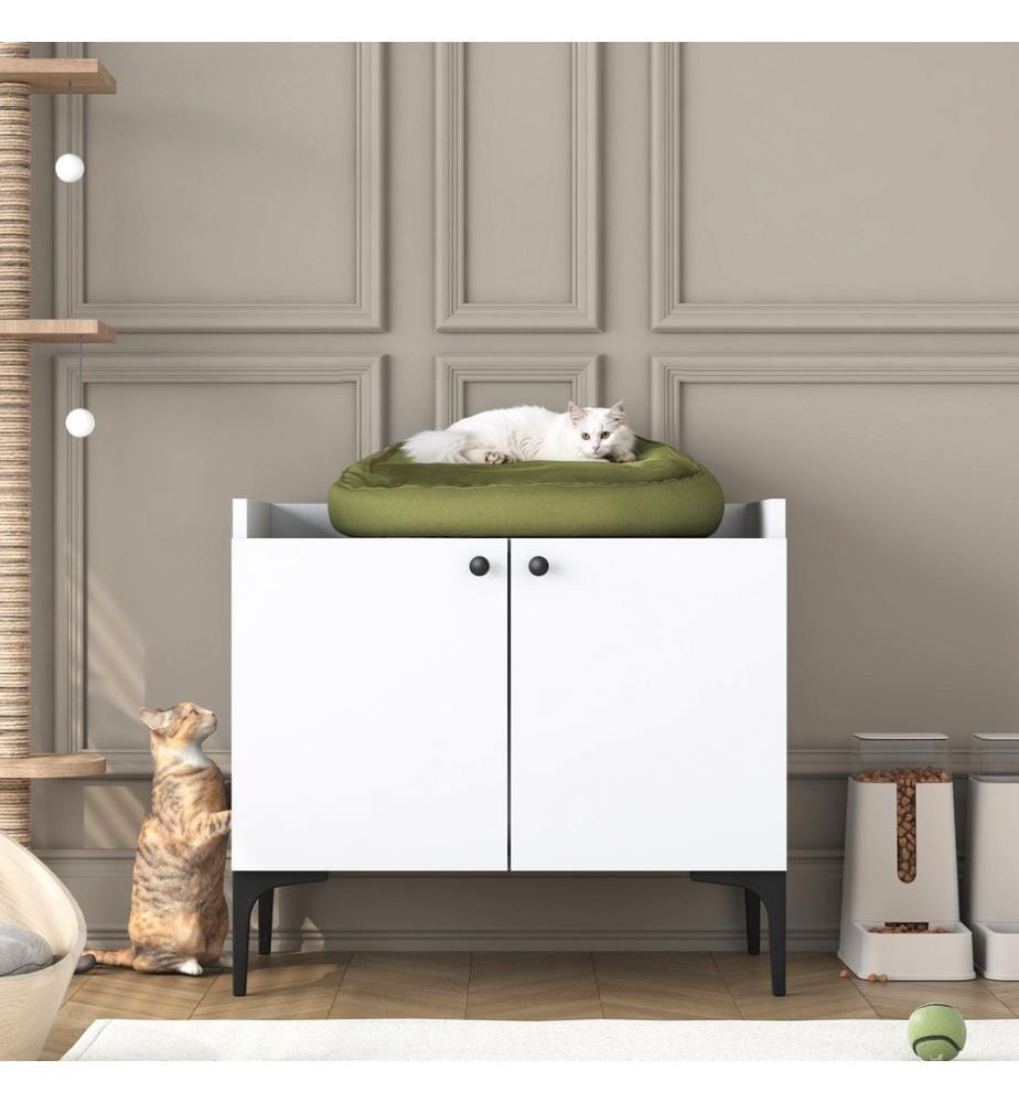 Wooden Cat House - White