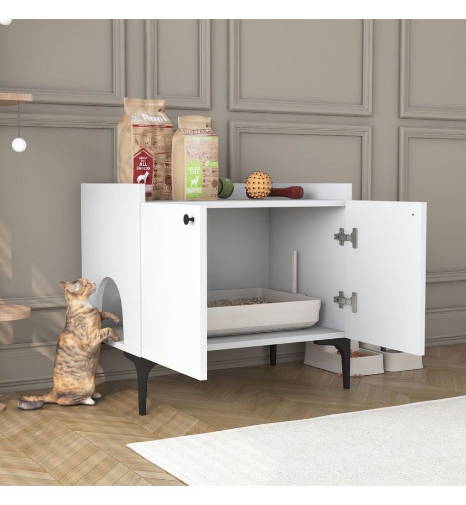 Wooden Cat House - White