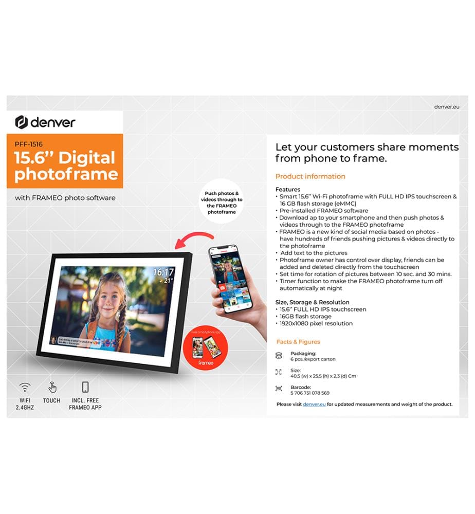 Digitaler Fotorahmen mit WLAN „Denver“ PFF-1516