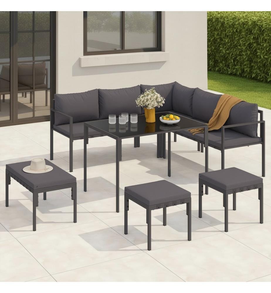 Salon de jardin Tropéa 8 places 2 en 1 - Gris anthracite