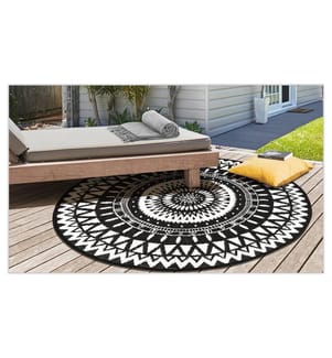 Tappeto rotondo per esterni 150 cm motivo etnico Maori - Nero