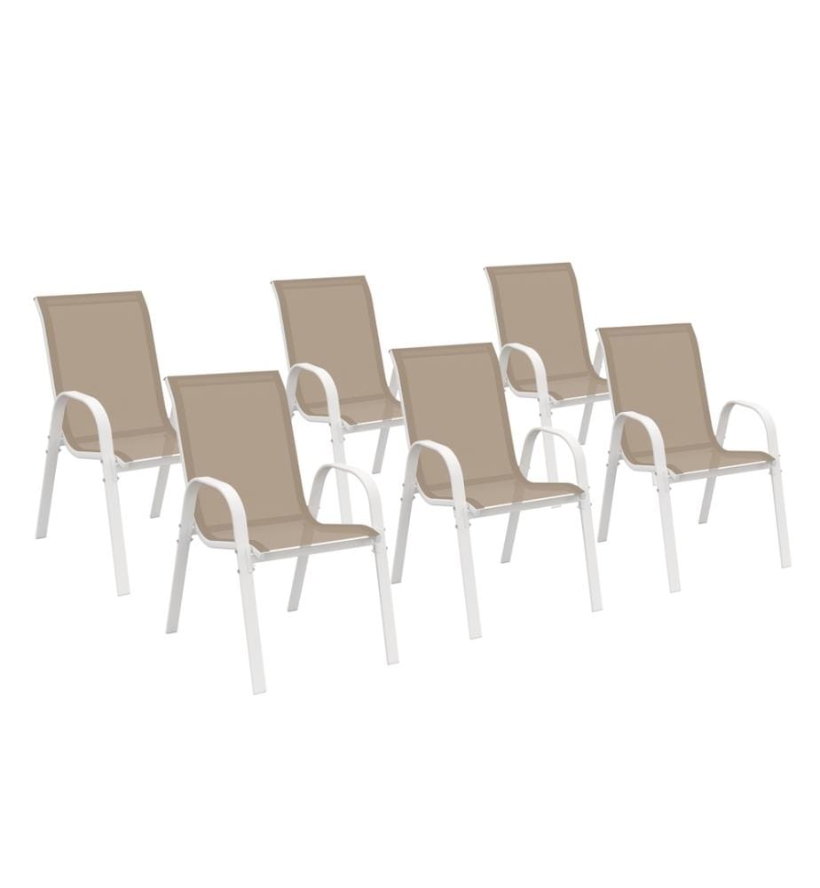 Set di 6 sedie da giardino impilabili - Grigio e verde oliva