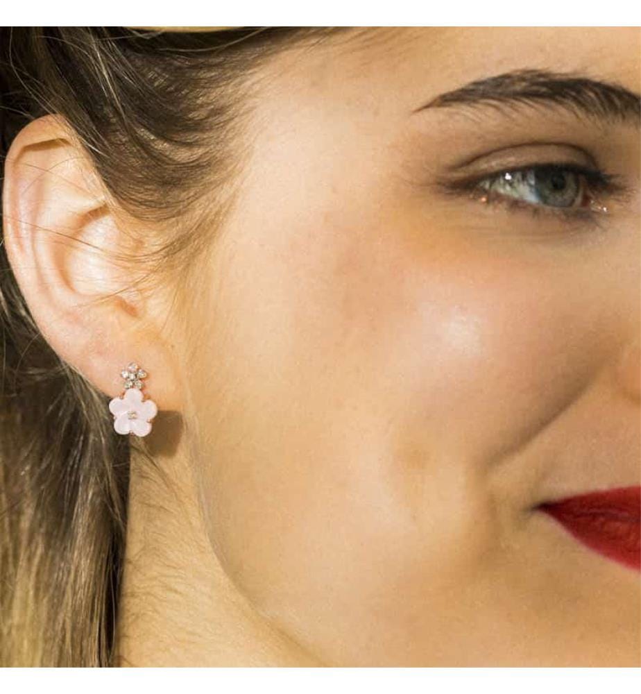 Ohrring Floraisons Ceram Rose Dia - Rotgold 375/1000