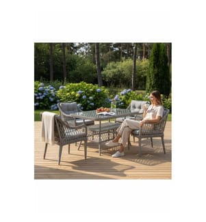 Gartenmöbel-Set (Tisch & Stühle), 5-teilig, 100 % Aluminium, Grau