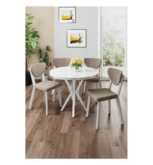 Essgruppe mit Tisch und Stühlen, 5-teilig, 100 % melaminbeschichtete Spanplatte, Weiss, Cappuccino