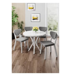 Essgruppe mit Tisch und Stühlen, 5-teilig, 100 % melaminbeschichtete Spanplatte, Weiss, Grau