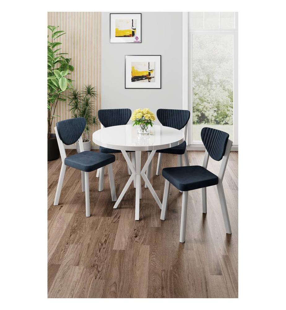 Essgruppe mit Tisch und Stühlen, 5-teilig, 100 % melaminbeschichtete Spanplatte, Weiss, Anthrazit