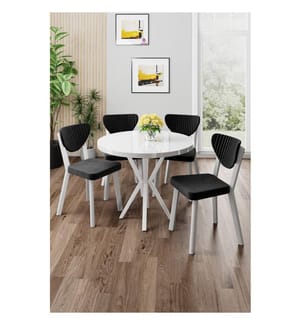 Essgruppe mit Tisch und Stühlen, 5-teilig, 100 % melaminbeschichtete Spanplatte, Weiss, Schwarz